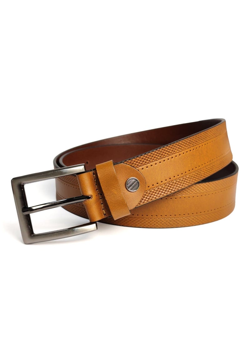 Men’s Genuine Leather Belt – Premium Brown Textured Belt with Metal Buckle - Image 1